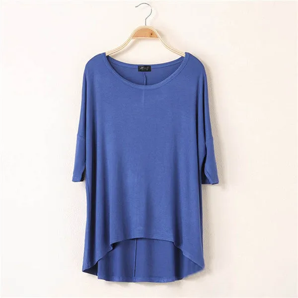 Cotton Casual Women Oversized Batwing Short Sleeve T-shirts Loose Tops Tee 16 Colors