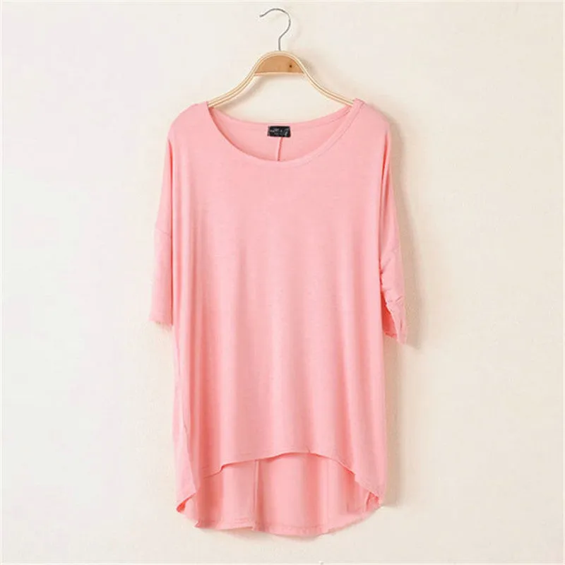 Cotton Casual Women Oversized Batwing Short Sleeve T-shirts Loose Tops Tee 16 Colors