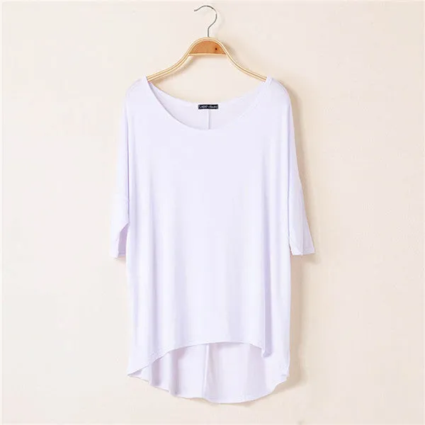 Cotton Casual Women Oversized Batwing Short Sleeve T-shirts Loose Tops Tee 16 Colors