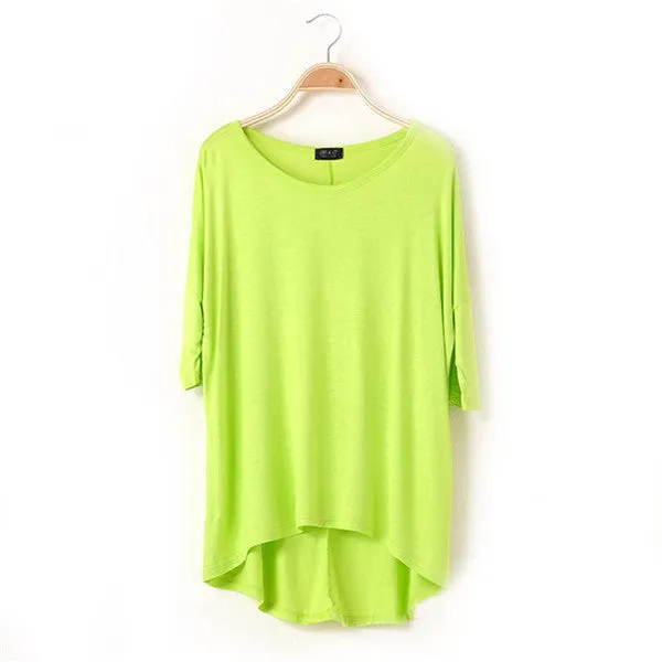 Cotton Casual Women Oversized Batwing Short Sleeve T-shirts Loose Tops Tee 16 Colors
