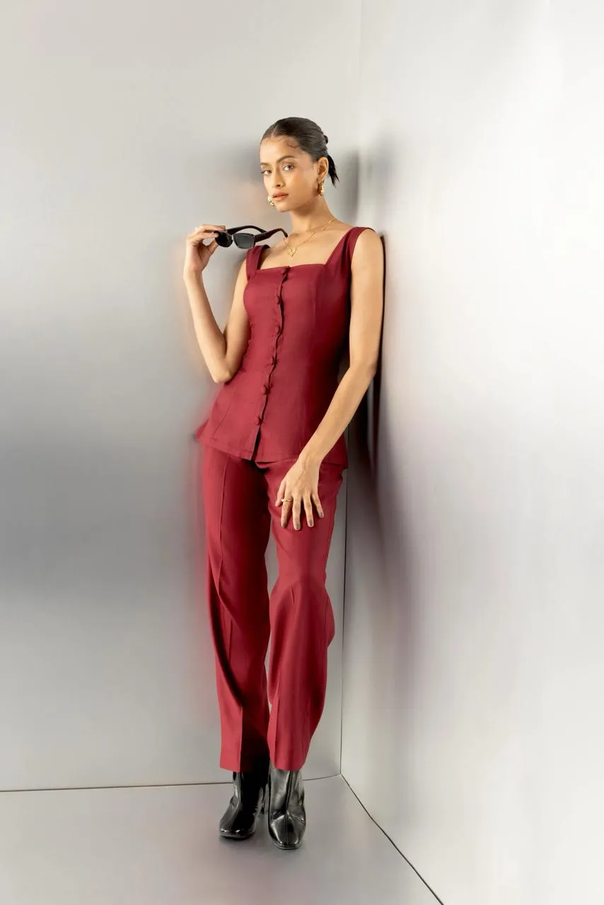 Crimson contour - burgundy tailored top