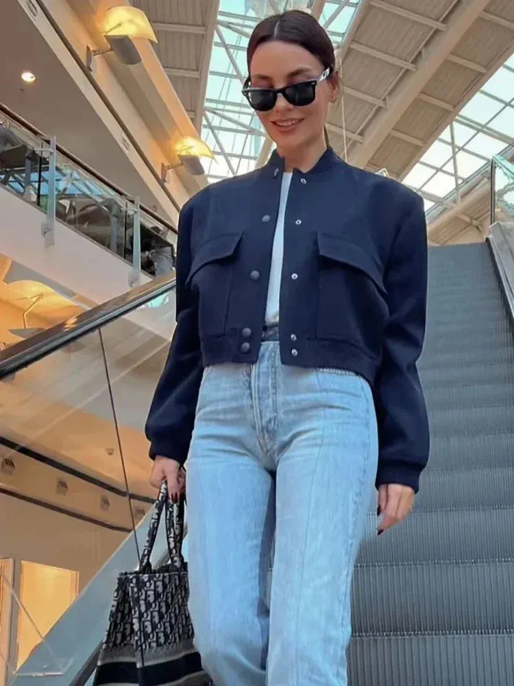 Cropped White Bomber Jacket - Casual Aviator Style