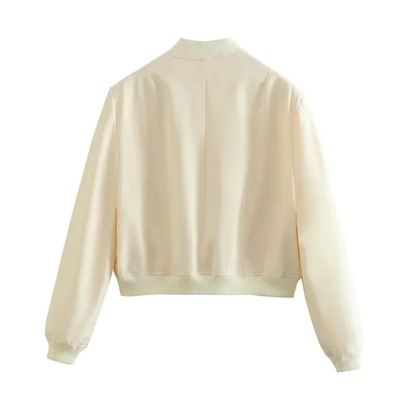 Cropped White Bomber Jacket - Casual Aviator Style
