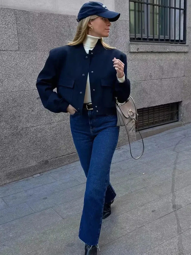 Cropped White Bomber Jacket - Casual Aviator Style