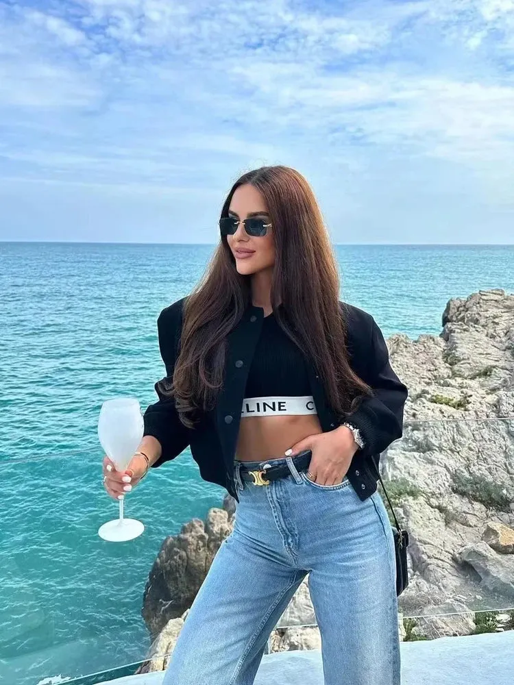 Cropped White Bomber Jacket - Casual Aviator Style