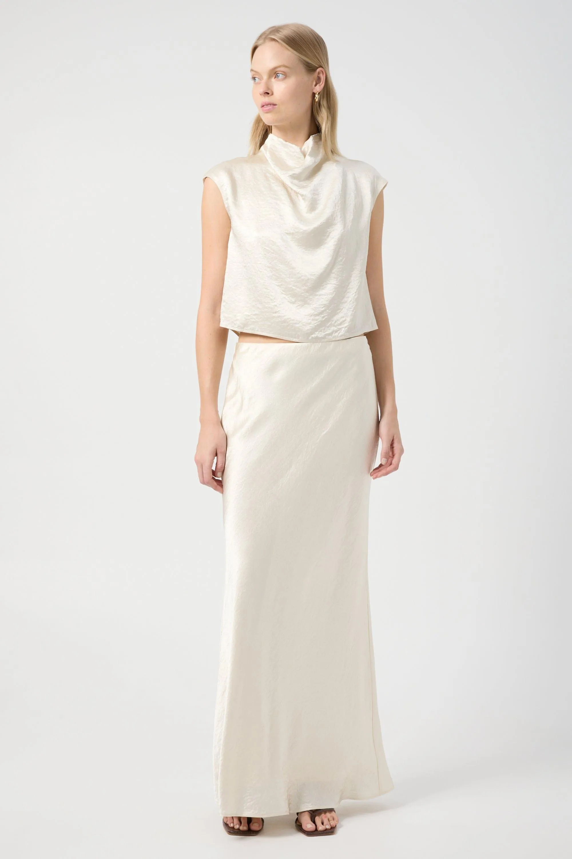 CRUSH BIAS MAXI SKIRT | CREAM
