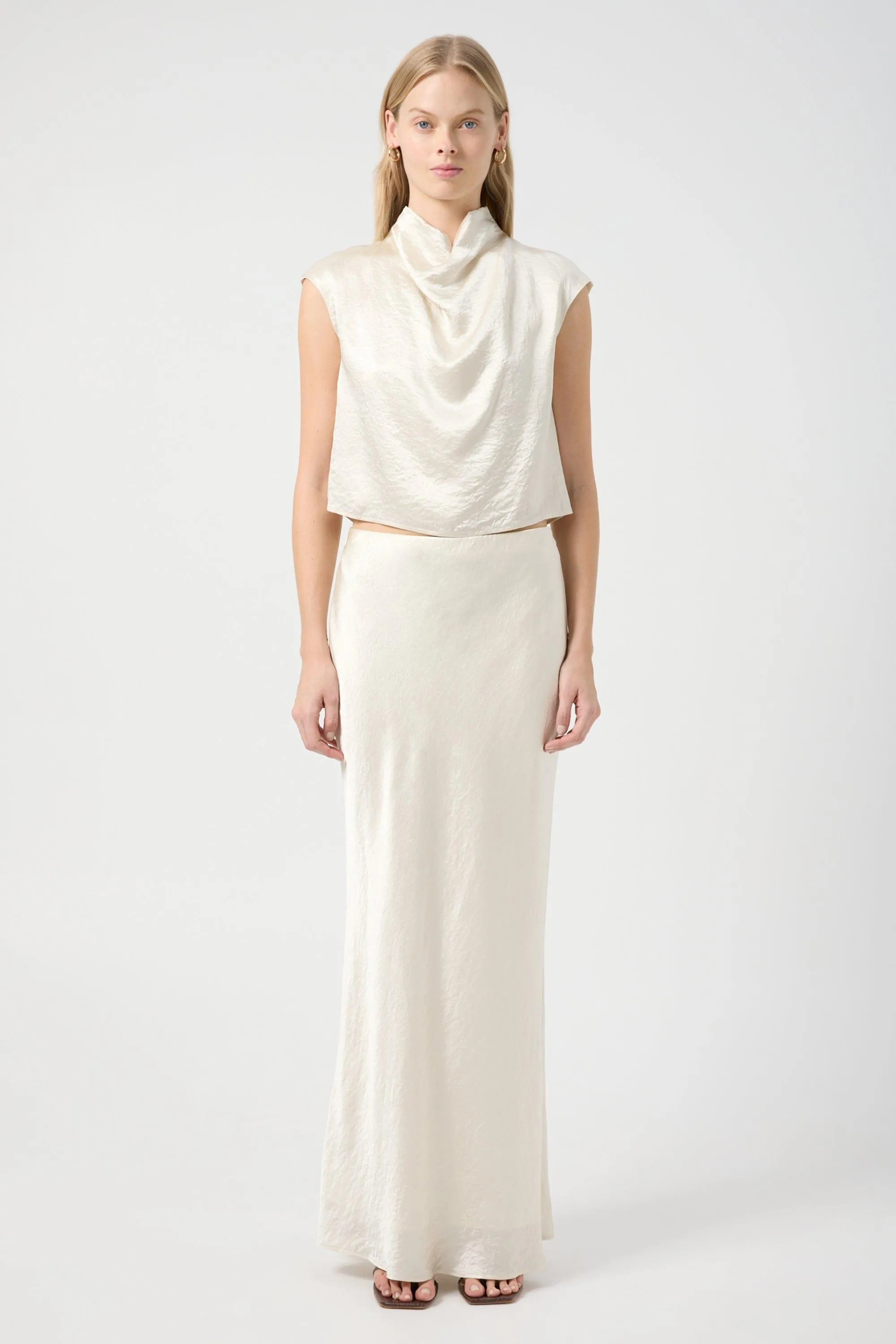 CRUSH BIAS MAXI SKIRT | CREAM