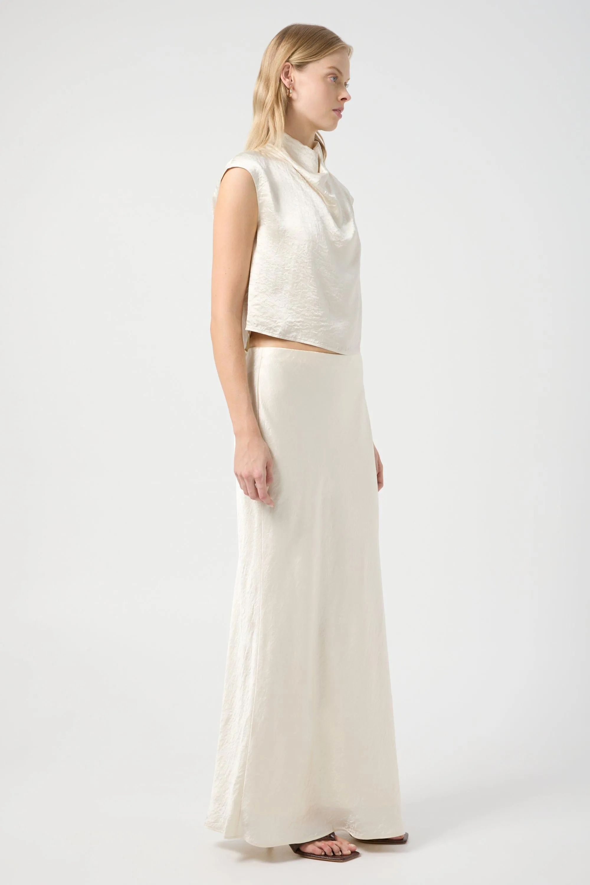 CRUSH BIAS MAXI SKIRT | CREAM