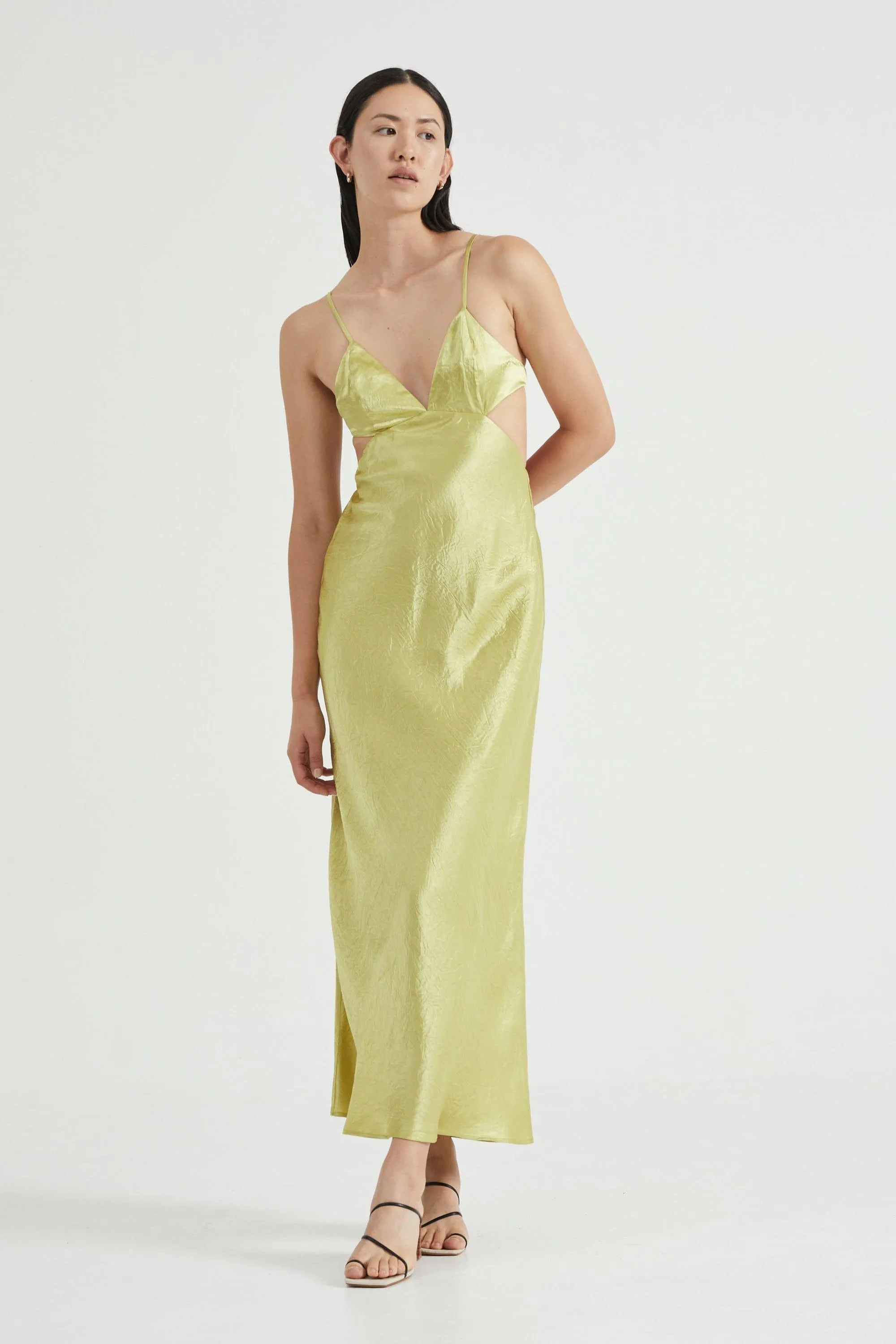 CRUSH BIAS TRI MIDI DRESS | KIWI