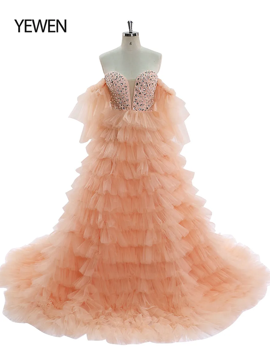 Crystal Beading Tulle Tiered Long Colorful Wedding Dress Photography Dresses YW220705
