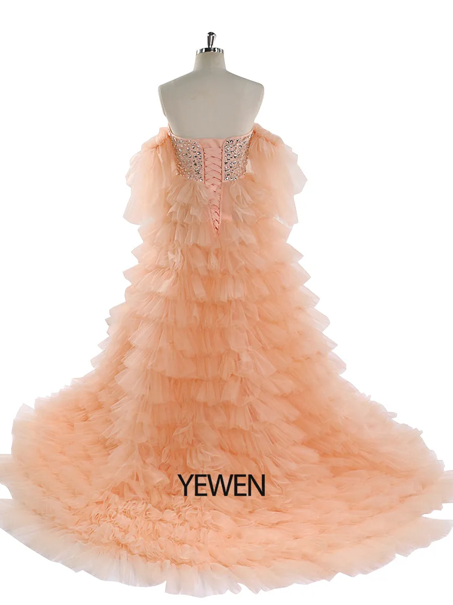 Crystal Beading Tulle Tiered Long Colorful Wedding Dress Photography Dresses YW220705