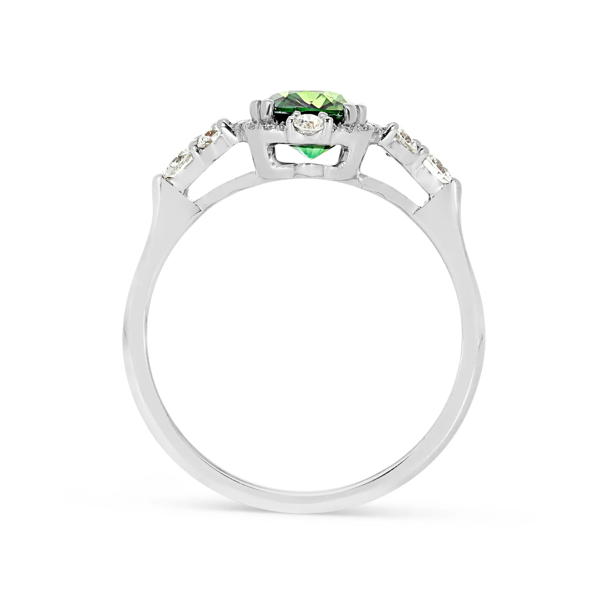 Cushion Cut Natural Fancy Green Sapphire Ring - GRS certificate