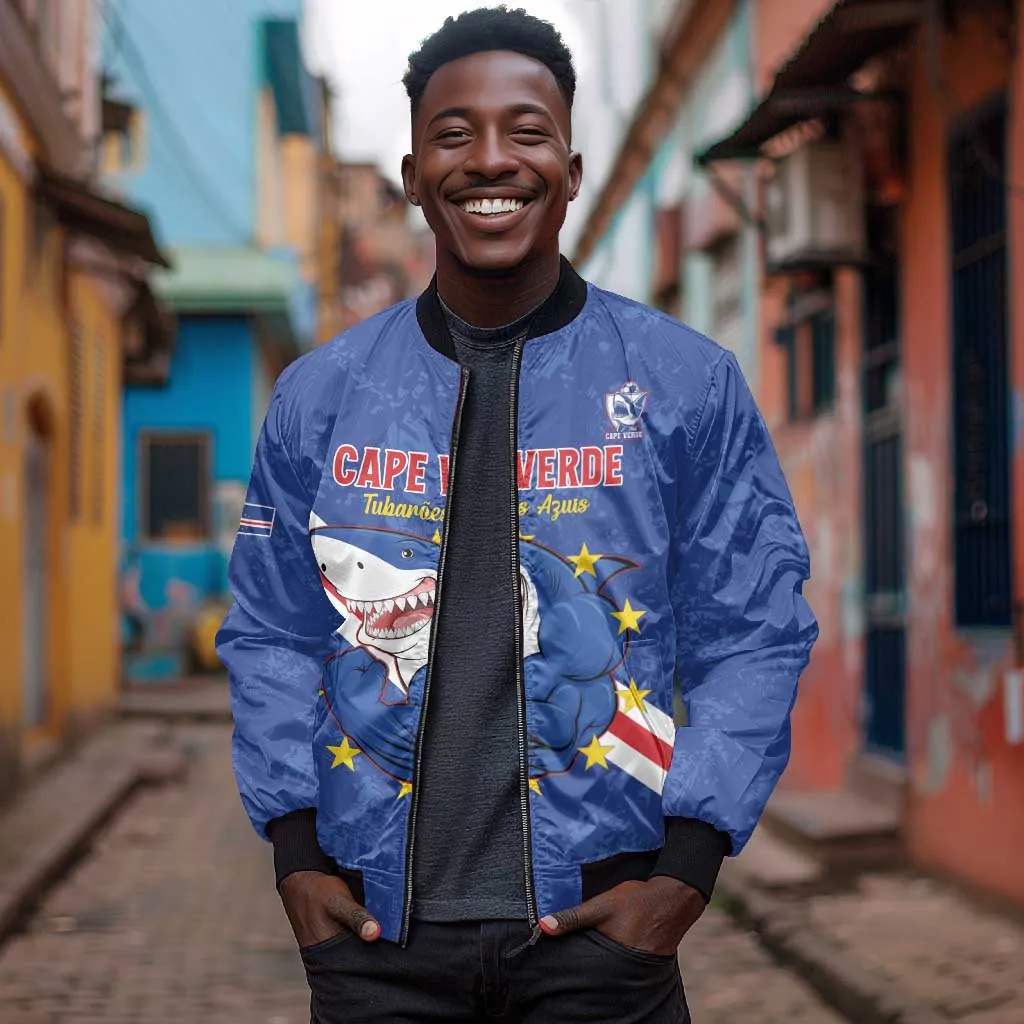 Custom Cabo Verde Football Bomber Jacket Go Tubaroes Azuis LT15