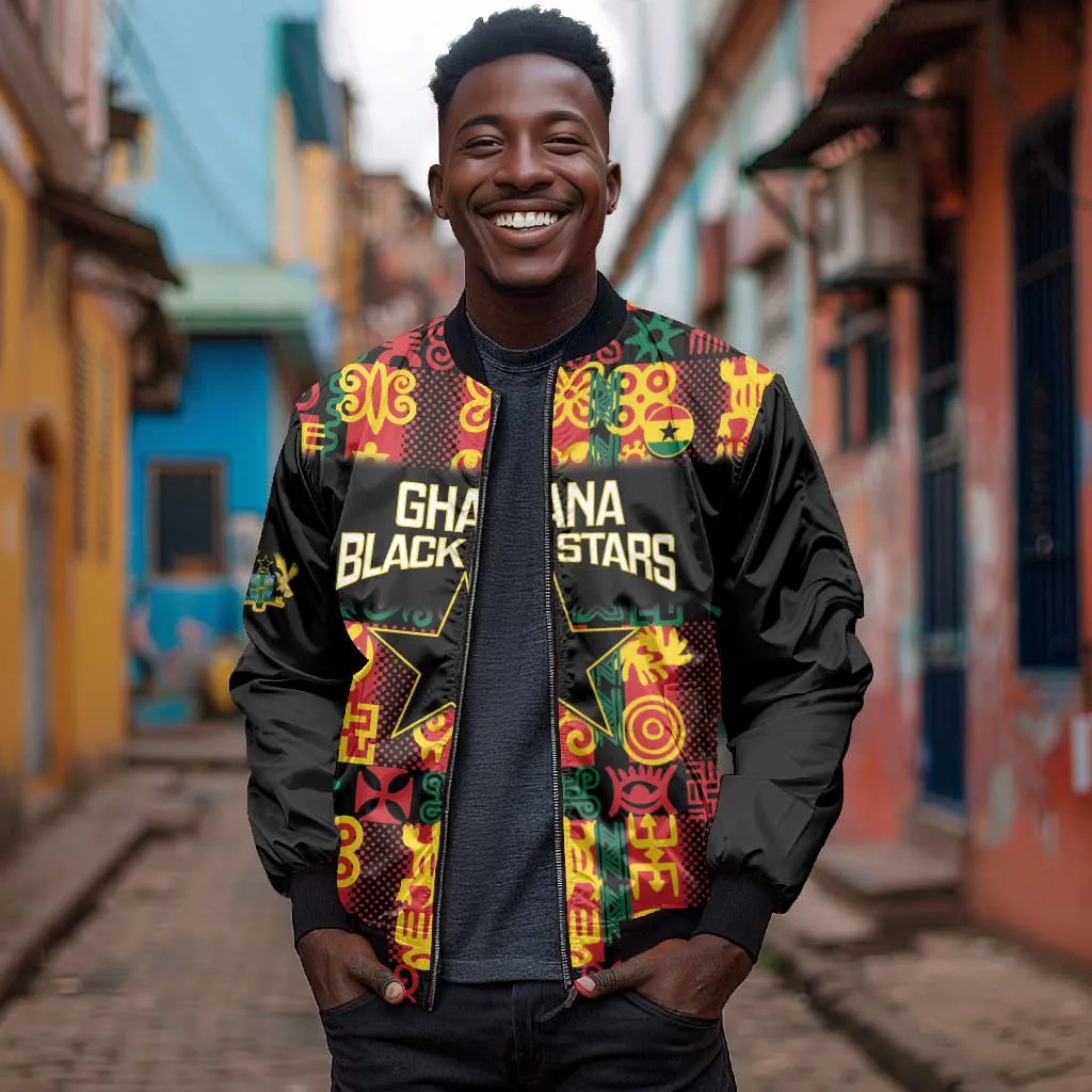 Custom Ghana Black Stars Bomber Jacket Adinkra Pattern - Football Style LT14