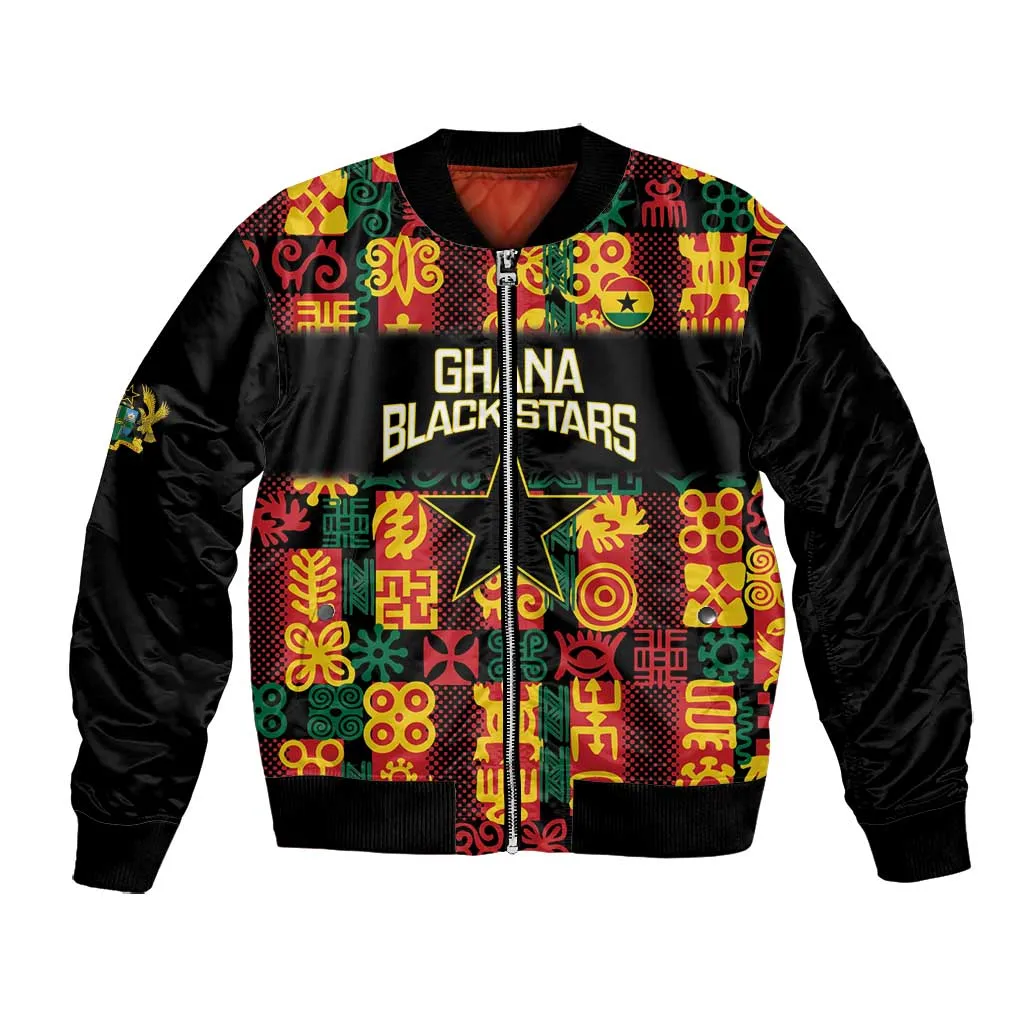 Custom Ghana Black Stars Bomber Jacket Adinkra Pattern - Football Style LT14