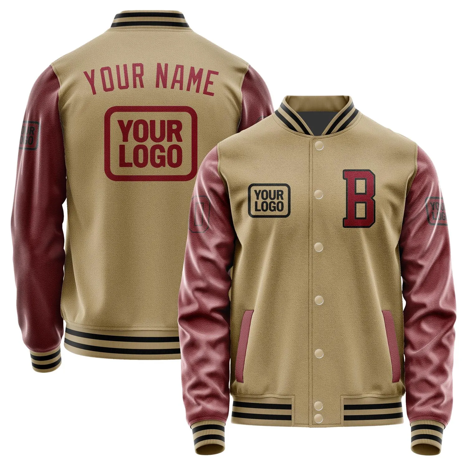 Custom Light Khaki Crimson Red Jacket