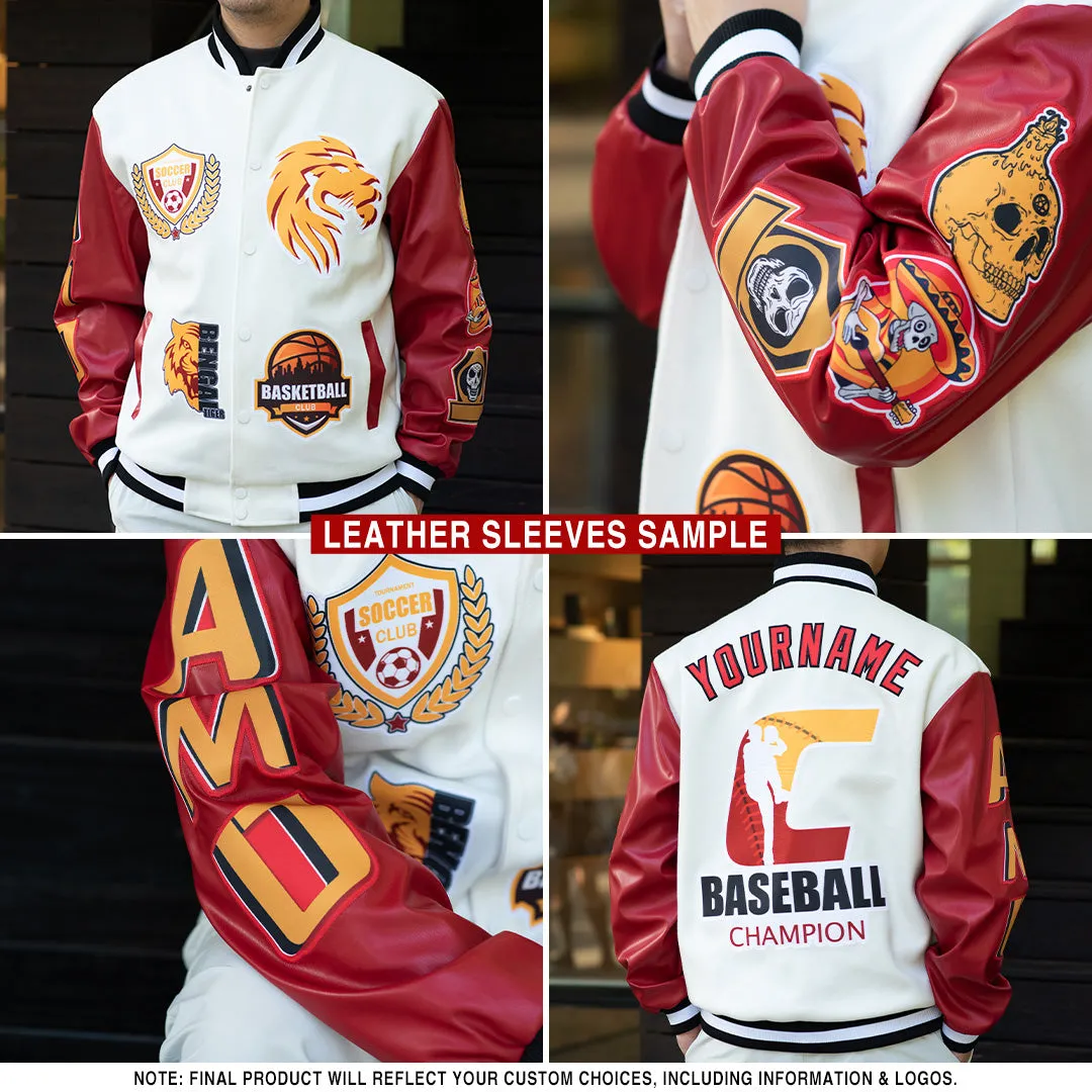 Custom Navy Red-White The Gateway Arch St.Louis Missouri City Edition 3D Bomber Full-Snap Varsity Letterman Jacket