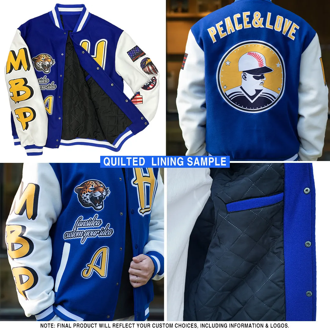 Custom Navy Red-White The Gateway Arch St.Louis Missouri City Edition 3D Bomber Full-Snap Varsity Letterman Jacket