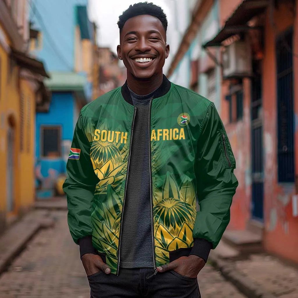 Custom South Africa Cricket Sleeve Zip Bomber Jacket Go Champions Proteas LT14