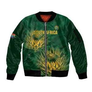 Custom South Africa Cricket Sleeve Zip Bomber Jacket Go Champions Proteas LT14