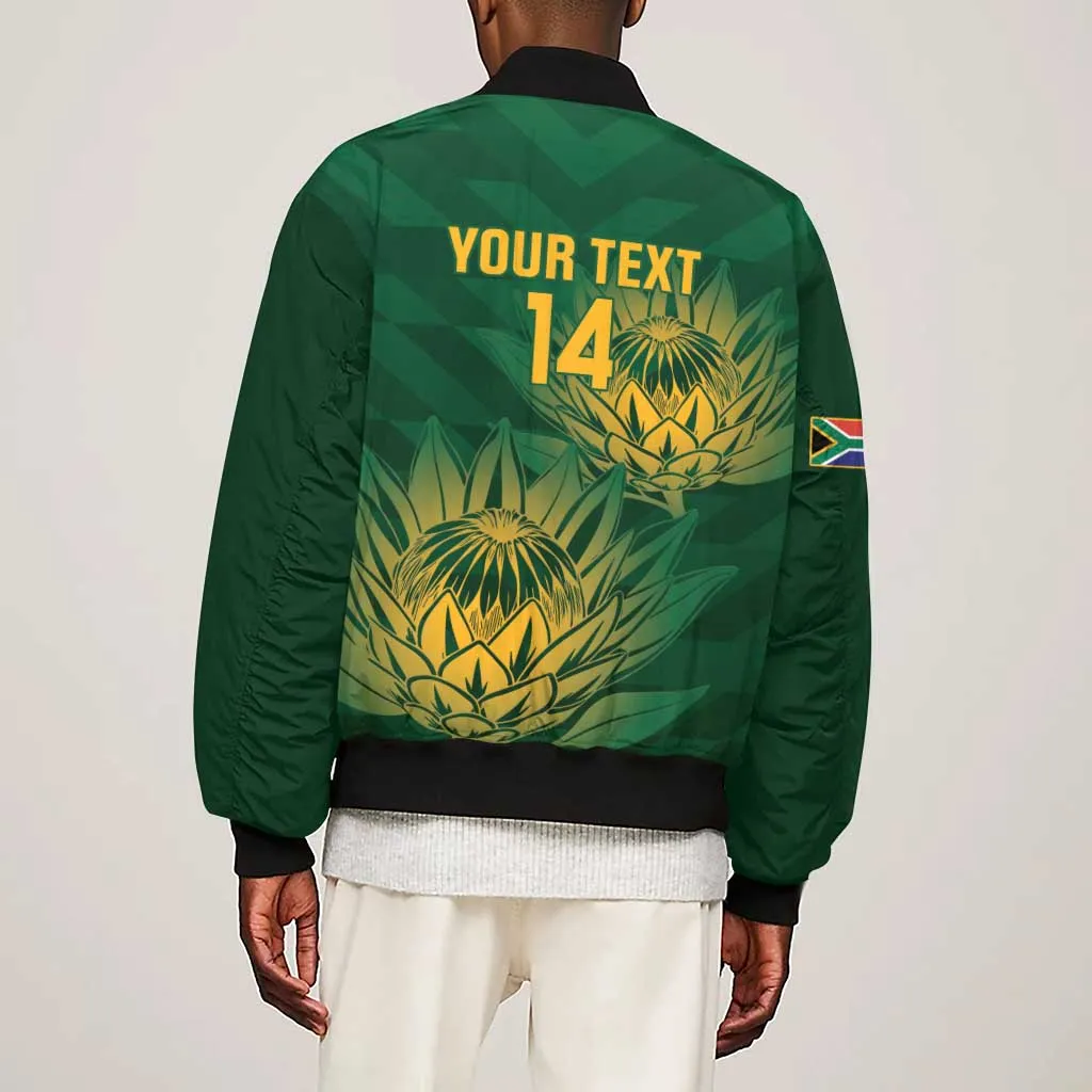 Custom South Africa Cricket Sleeve Zip Bomber Jacket Go Champions Proteas LT14