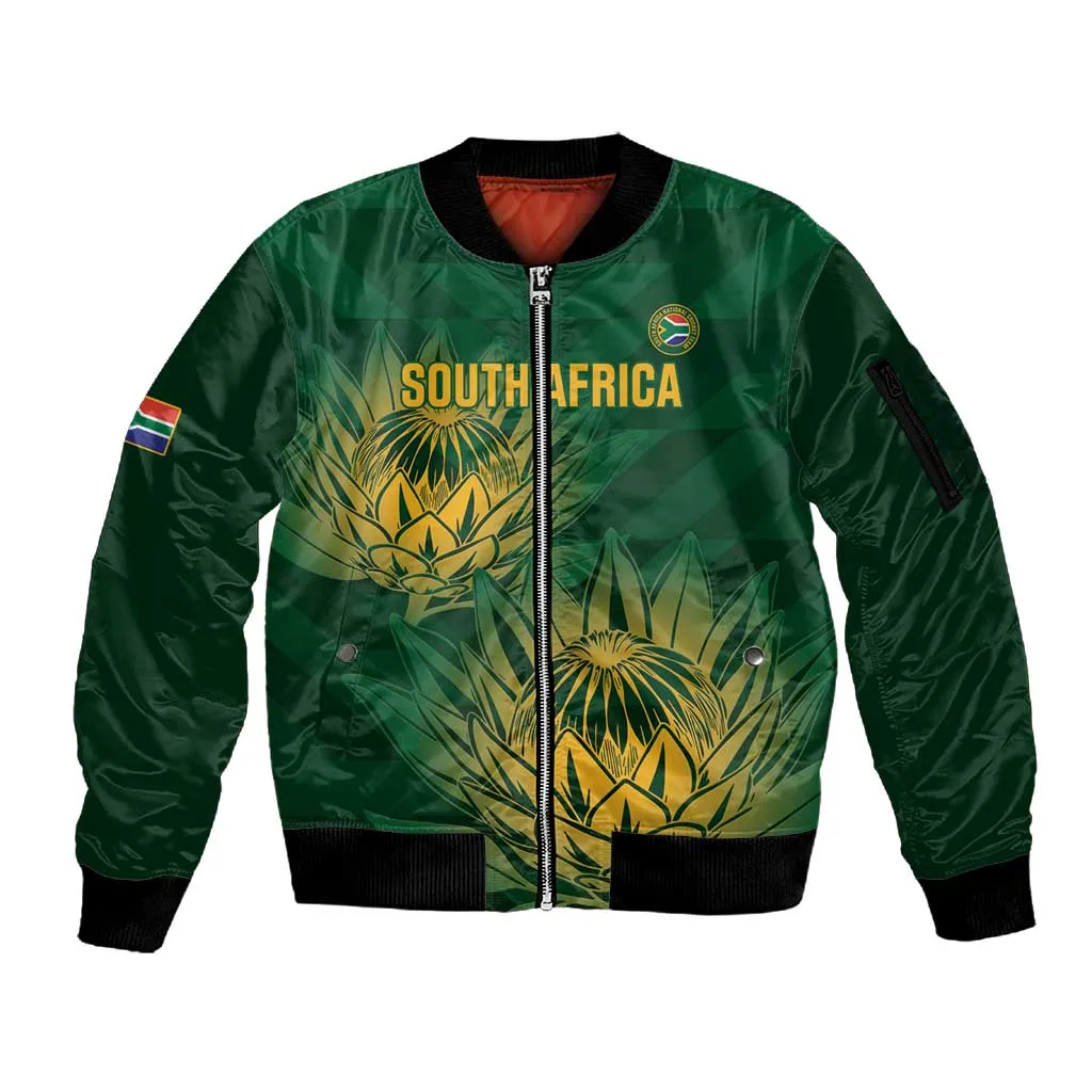 Custom South Africa Cricket Sleeve Zip Bomber Jacket Go Champions Proteas LT14