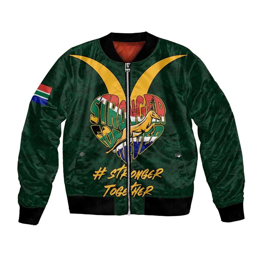 Custom South Africa Rugby Bomber Jacket - Stronger Together, Stronger Forever, Bokke World Cup LT01