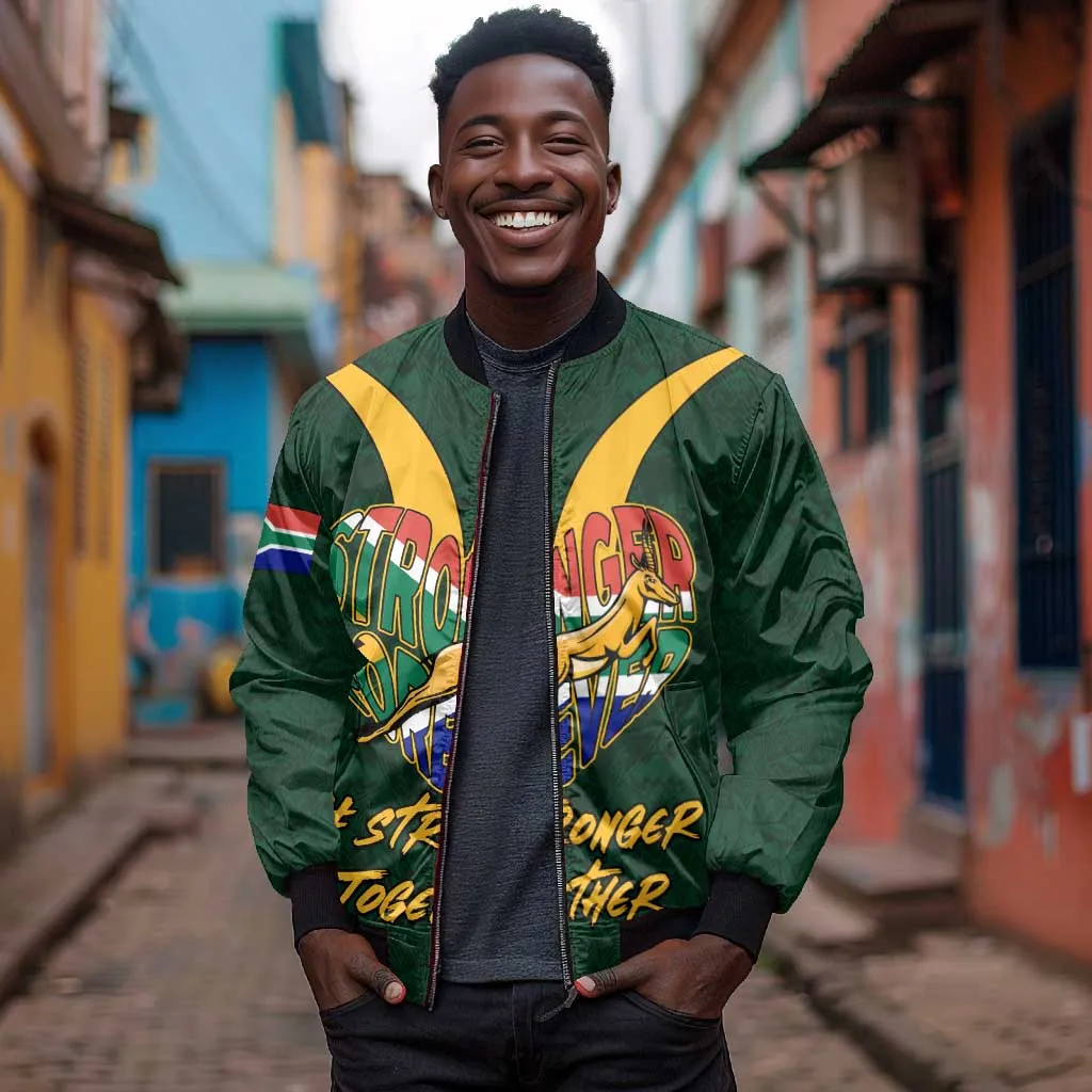 Custom South Africa Rugby Bomber Jacket - Stronger Together, Stronger Forever, Bokke World Cup LT01