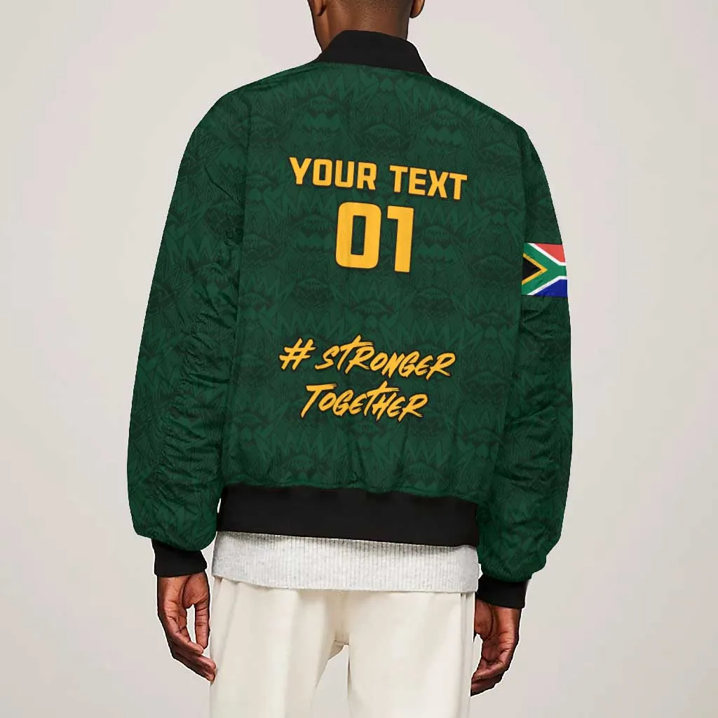 Custom South Africa Rugby Bomber Jacket - Stronger Together, Stronger Forever, Bokke World Cup LT01