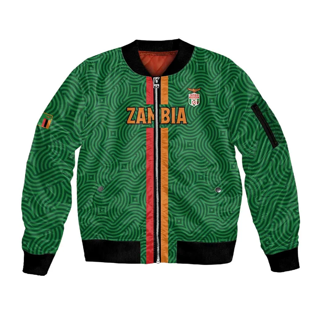 Custom Zambia Football Sleeve Zip Bomber Jacket Go Chipolopolo LT15