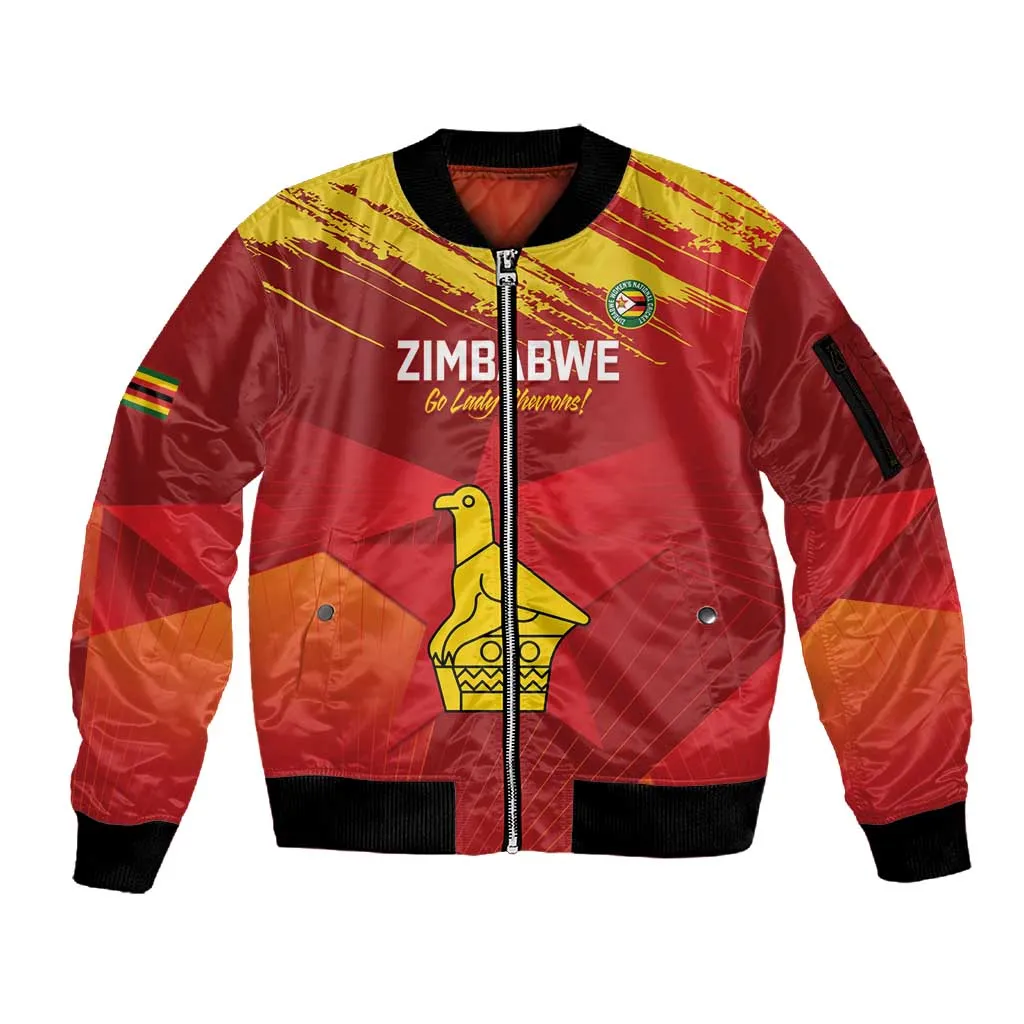 Custom Zimbabwe Cricket Sleeve Zip Bomber Jacket Go Lady Chevrons Grunge Style LT14