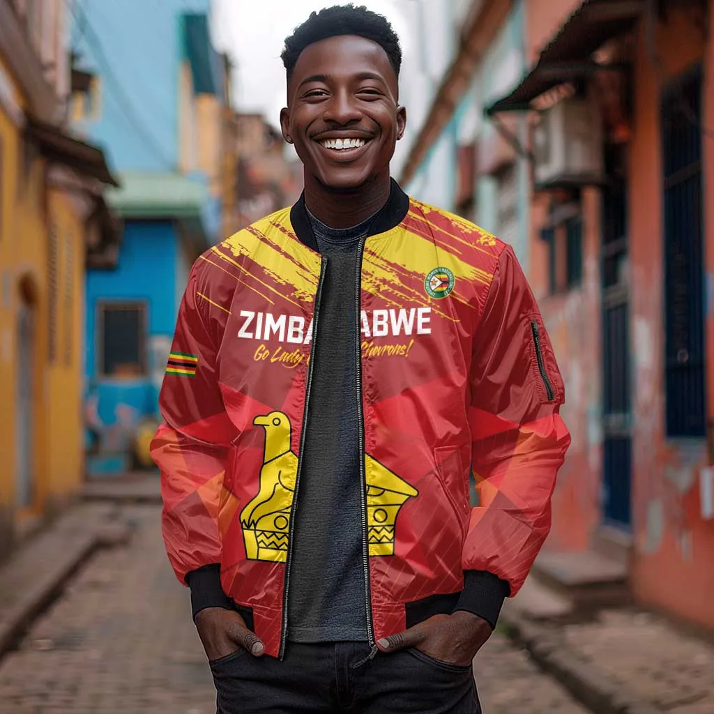 Custom Zimbabwe Cricket Sleeve Zip Bomber Jacket Go Lady Chevrons Grunge Style LT14