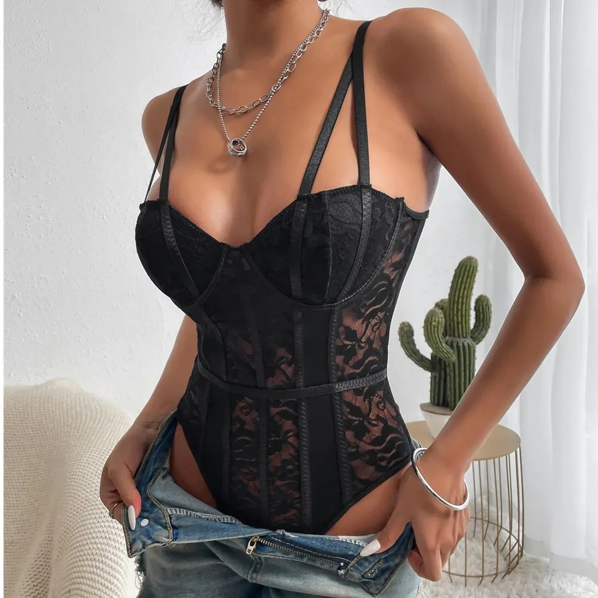 Daring Desire Lace Corset Bodysuit