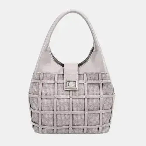 David Jones Rivet Handbag – Edgy PU Leather Medium Tote
