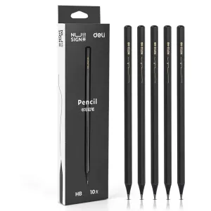Deli NLJ Sign Black Wood Pencils - Black, 10 Pack