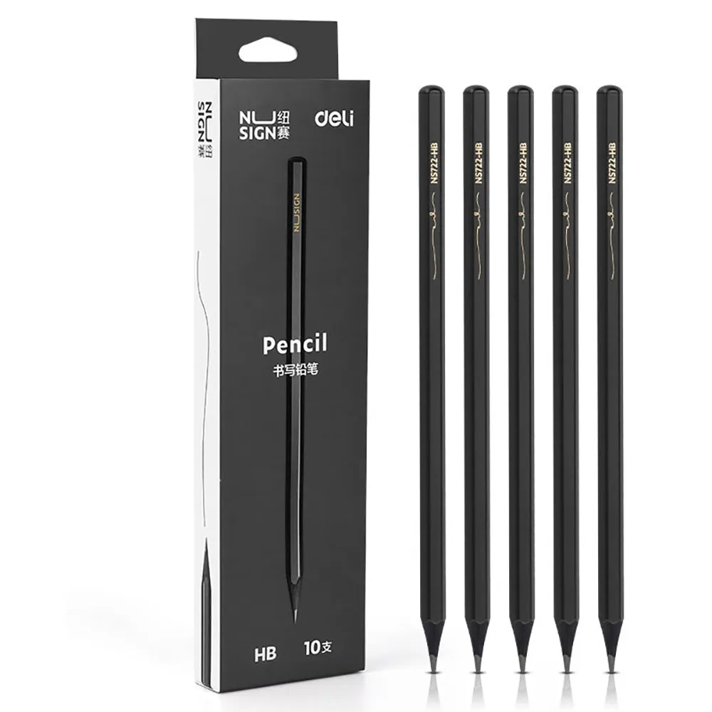 Deli NLJ Sign Black Wood Pencils - Black, 10 Pack