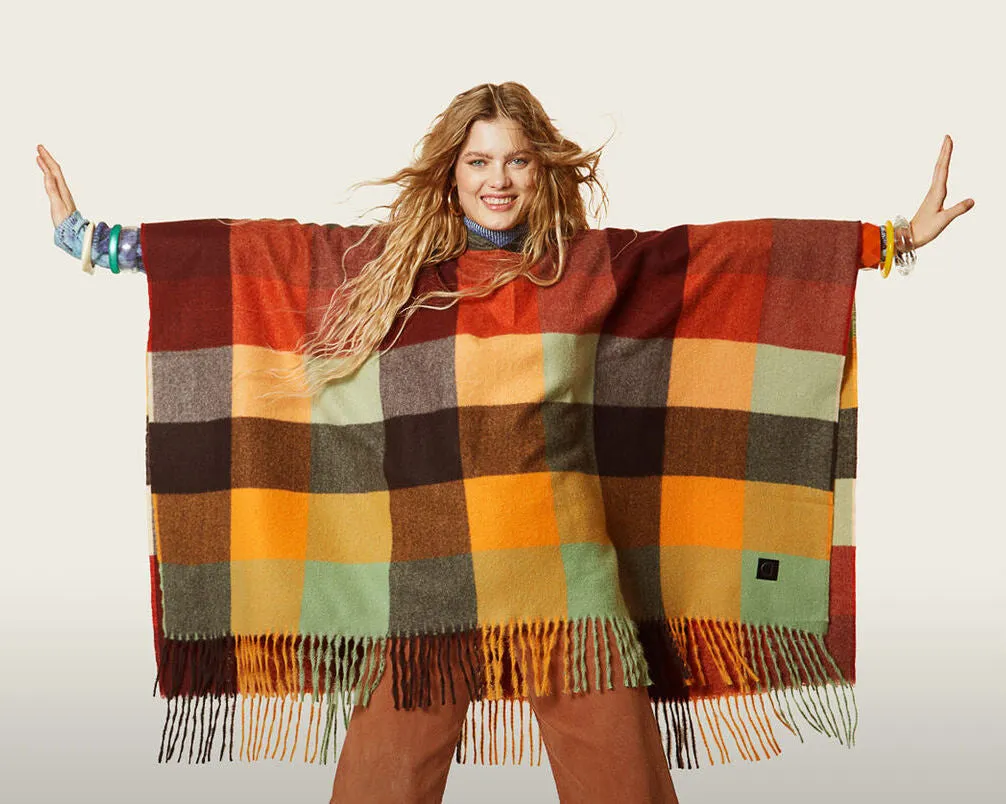 Desigual Plaid Poncho