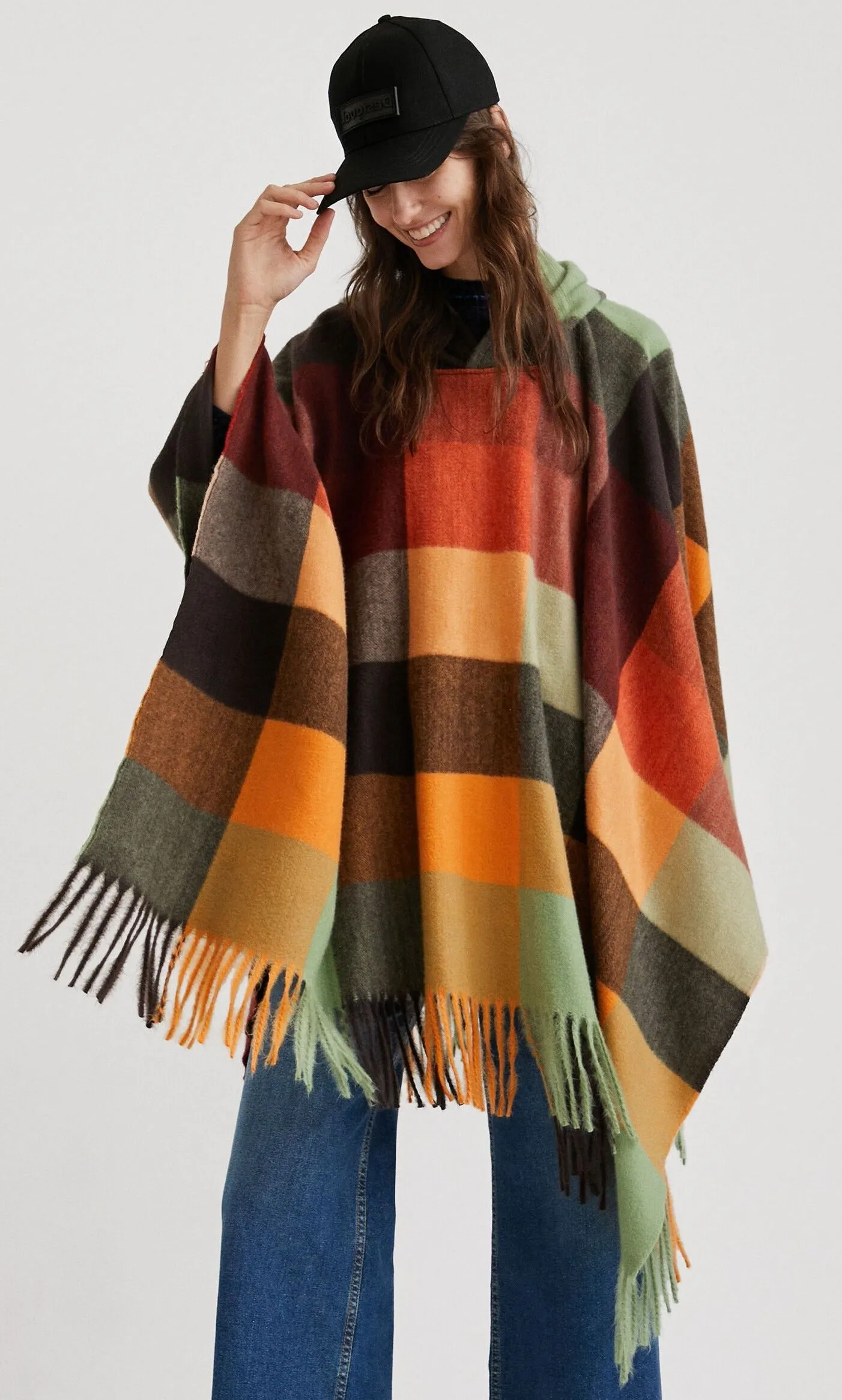 Desigual Plaid Poncho
