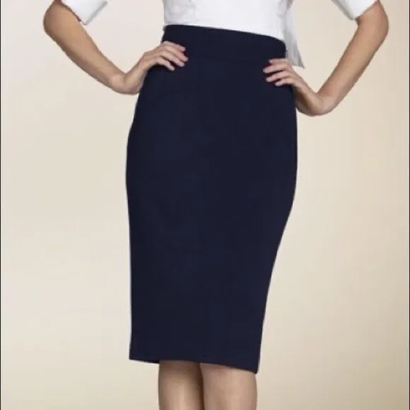 Diane von Furstenberg Elegant Navy Blue Stretch Slit Pencil Skirt {$298} Size 6
