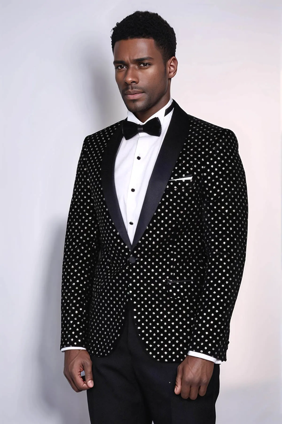 Dot Patterned Slim Fit Black Men Prom Blazer - Wessi
