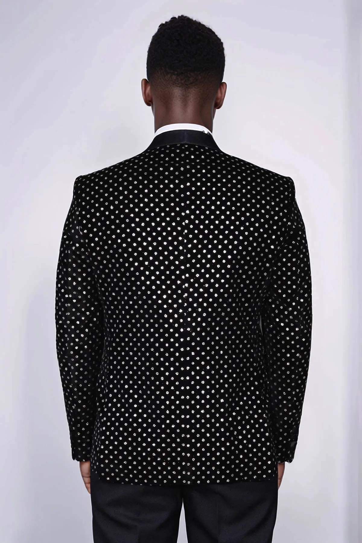 Dot Patterned Slim Fit Black Men Prom Blazer - Wessi