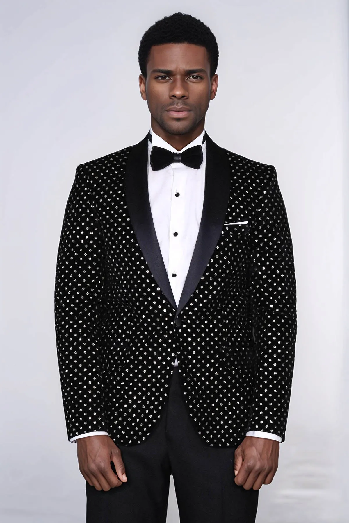 Dot Patterned Slim Fit Black Men Prom Blazer - Wessi