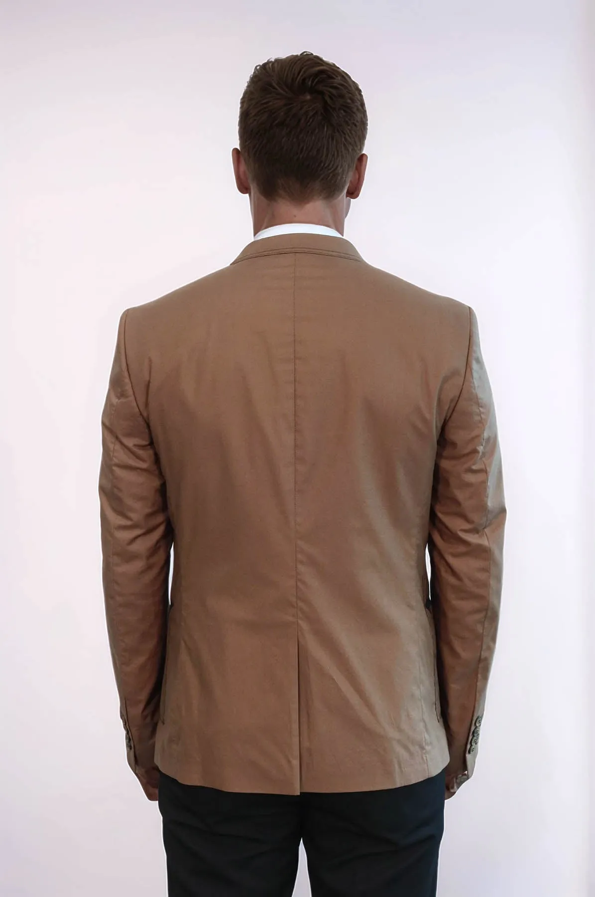 Double Button Mono Lapel Bag Pocket Cotton Tan Jacket-Wessi