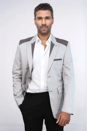 Double Buttons Bag Pocket Shoulder Piece Grey Jacket-Wessi