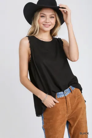 DOWN TO EARTH LINEN TOP IN BLACK