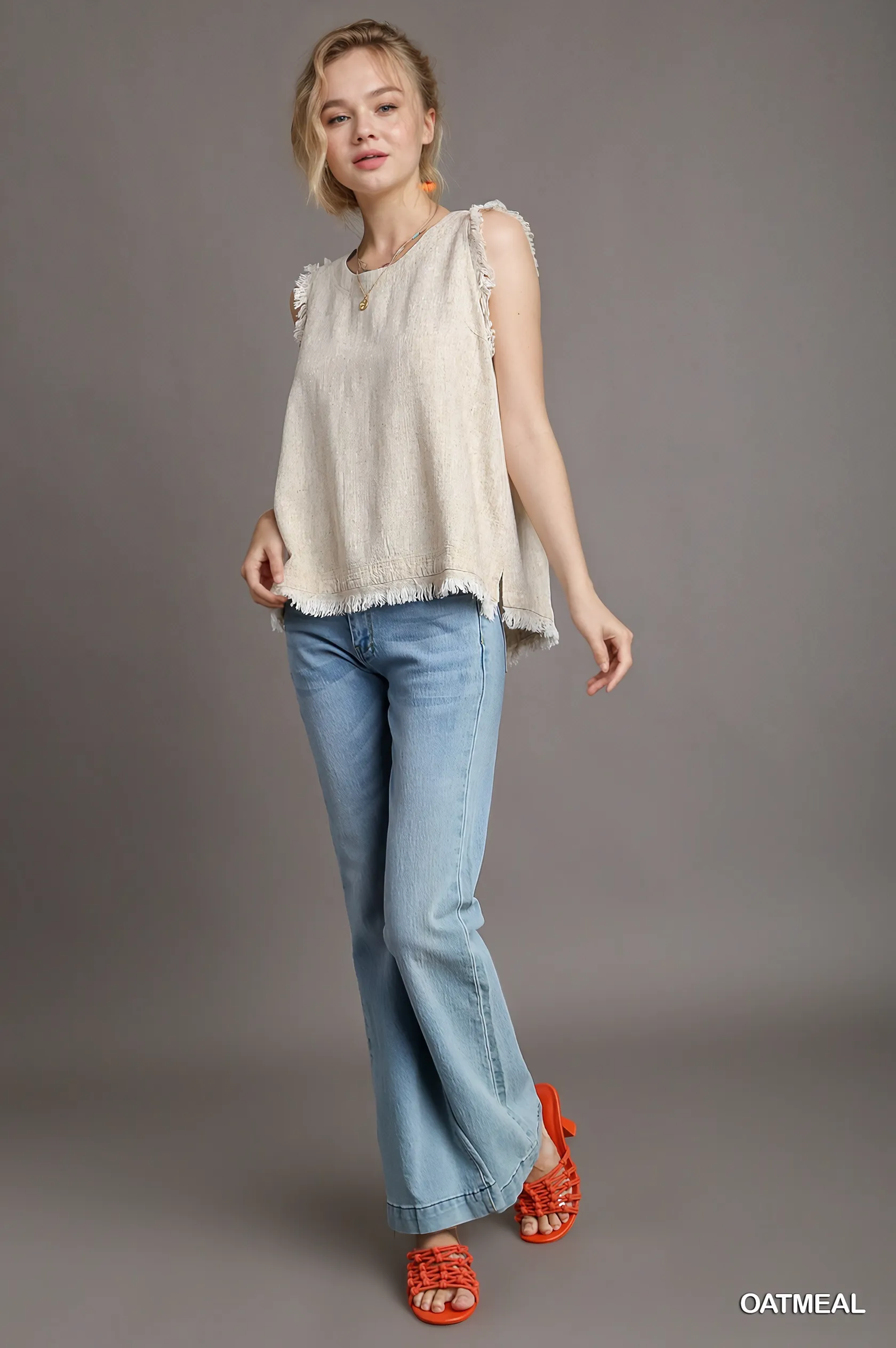 DOWN TO EARTH LINEN TOP IN OATMEAL