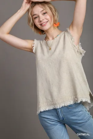 DOWN TO EARTH LINEN TOP IN OATMEAL