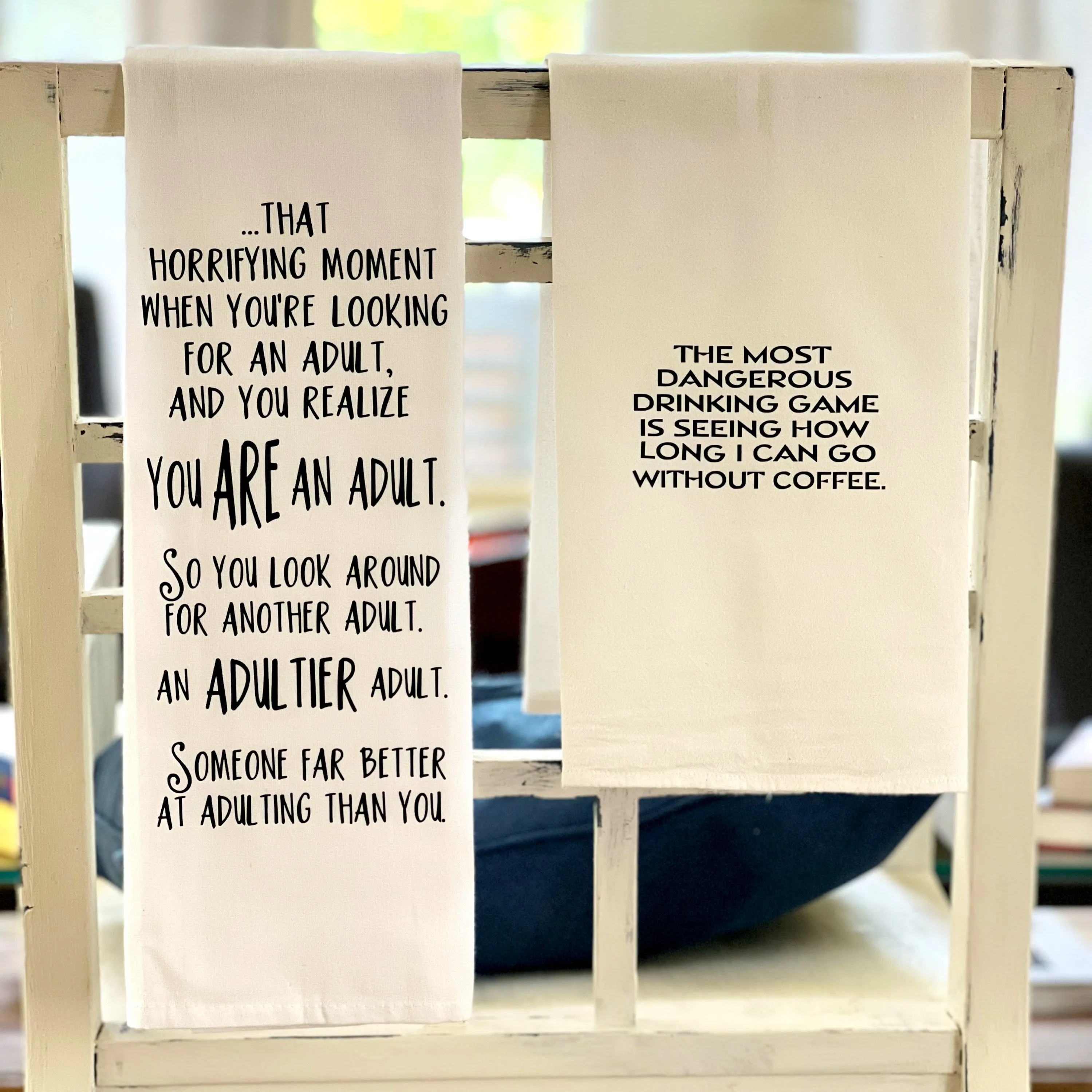 drink champagne, don't step in the butter - humorous bar kitchen towel SM