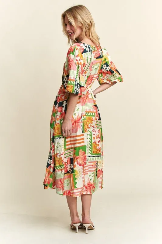 Effortless Elegance: ADORA Floral V-Neck Puff Sleeve Midi Dress Must-Have