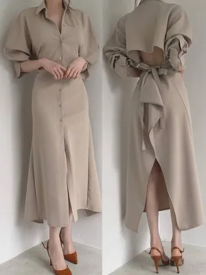 Elegant Casual Split High Waist Ladies Dresses